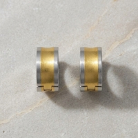 Oorringen &acirc;&euro;&ldquo; Bicolor RVS met Brede Goudkleurige Streep (13mm) -
