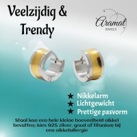 Oorringen &acirc;&euro;&ldquo; Bicolor RVS met Brede Goudkleurige Streep (13mm) -