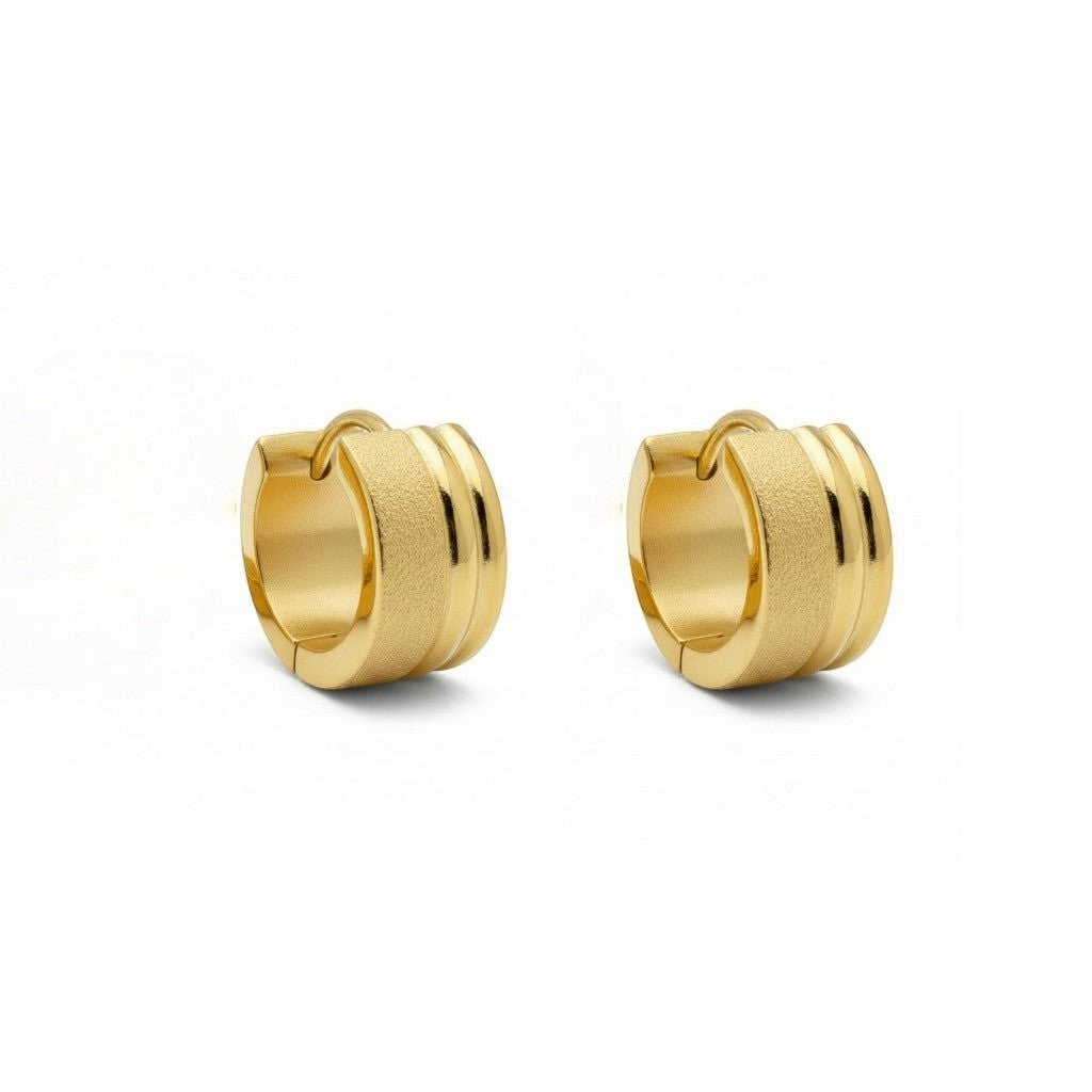 Oorringen &acirc;&euro;&ldquo; Goudkleurig RVS Sandblasted & Glanzende Strepen (13x7mm) -