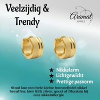 Oorringen &acirc;&euro;&ldquo; Goudkleurig RVS Sandblasted & Glanzende Strepen (13x7mm) -