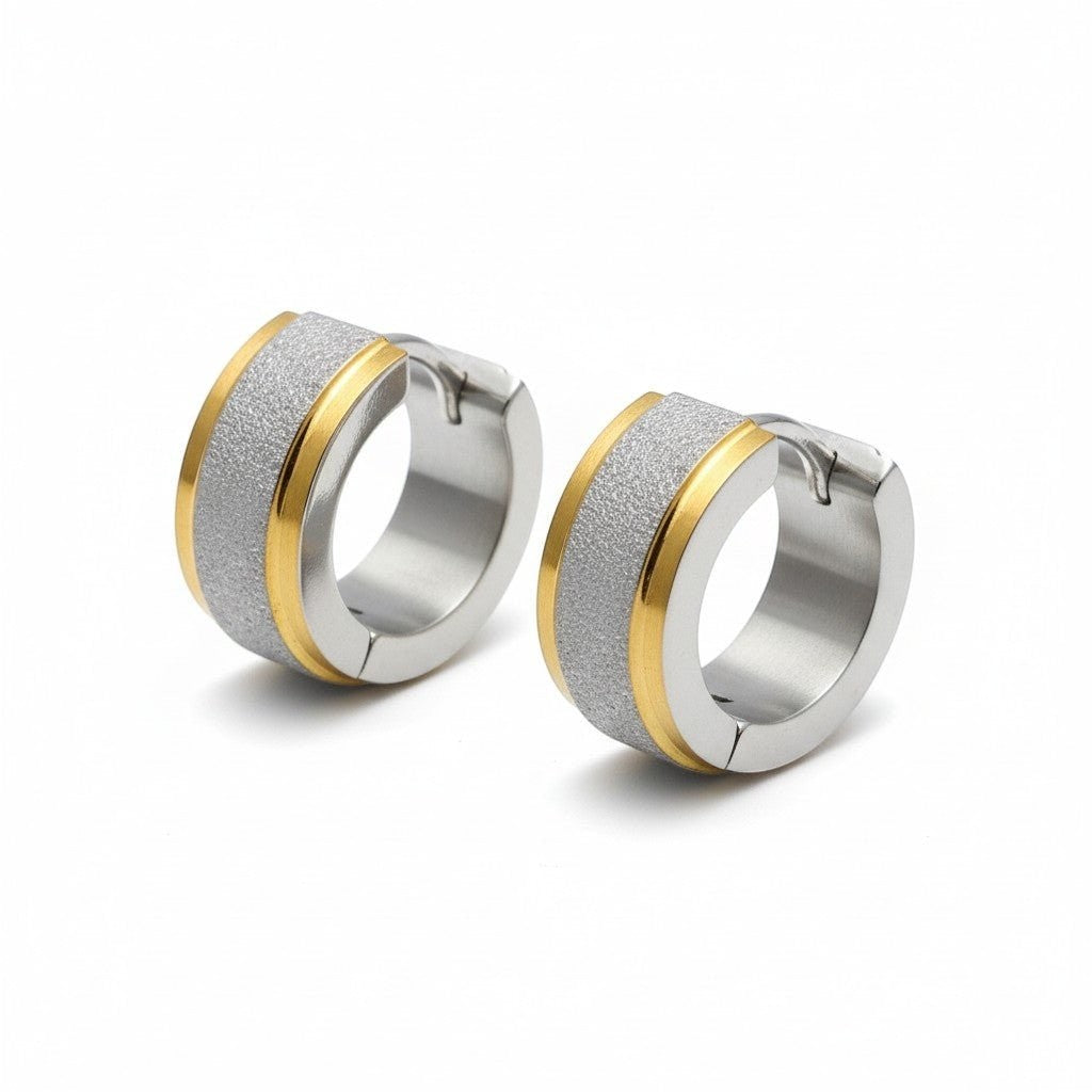 RVS oorringen - Bicolor - Sandblasted -
