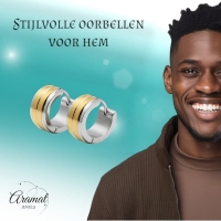 Huggies &acirc;&euro;&ldquo; RVS Bicolor met Dubbele Goudkleurige Streep (13mm) -