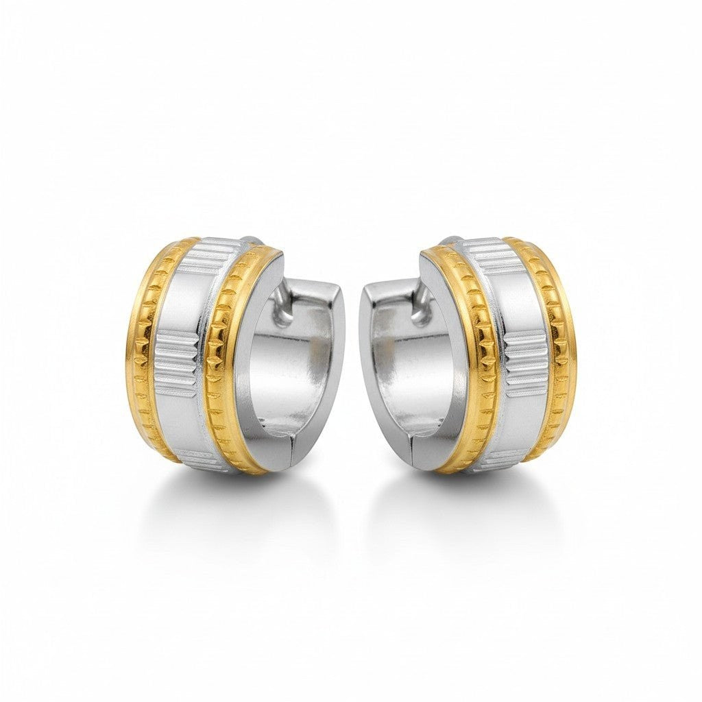 Creolen &acirc;&euro;&ldquo; Bicolor RVS met Dubbele Goudkleurige Streep (13mm) -