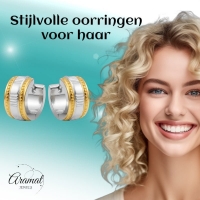 Creolen &acirc;&euro;&ldquo; Bicolor RVS met Dubbele Goudkleurige Streep (13mm) -