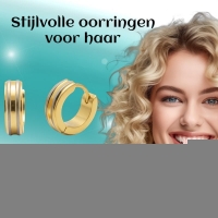 Creolen &acirc;&euro;&ldquo; RVS Bicolor Mat met Goudkleurige Strepen (13mm) -