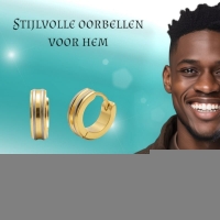 Creolen &acirc;&euro;&ldquo; RVS Bicolor Mat met Goudkleurige Strepen (13mm) -