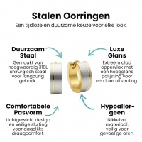 Bicolor RVS Oorringen met Mat Zilver en Goudkleurige Streep 13mm -