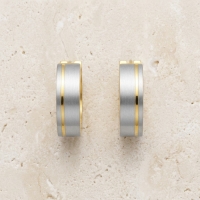 Bicolor RVS Oorringen met Mat Zilver en Goudkleurige Streep 13mm -