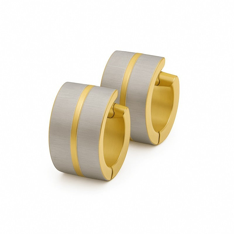 Oorringen &acirc;&euro;&ldquo; Mat Bicolor RVS Zilver/Goud (13x7mm) -