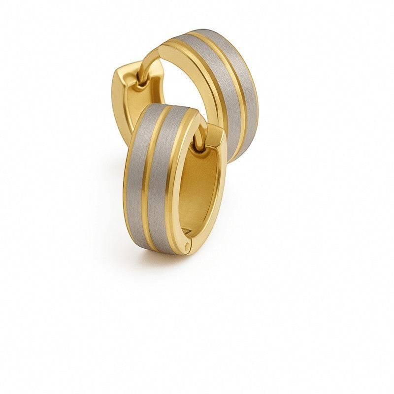 Oorringen &acirc;&euro;&ldquo; RVS Bicolor Mat Zilver/Goud (13x5mm) -