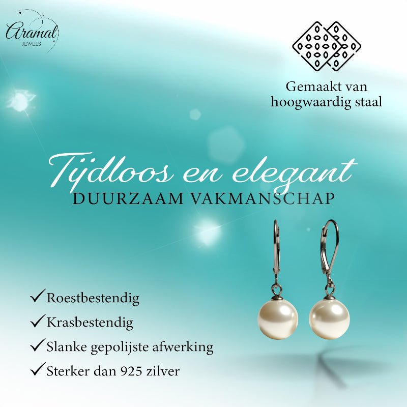 Oorhangers &acirc;&euro;&ldquo; RVS met Ronde Witte Parel (27mm) -