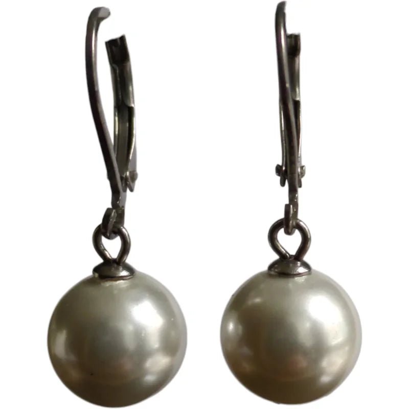 Oorhangers &acirc;&euro;&ldquo; RVS met Ronde Witte Parel (27mm) -