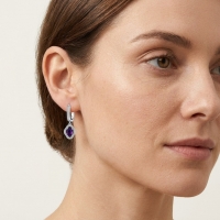 925 Zilveren Bloem Oorringen 10mm - Elegante Hoepels met Bloem Bedel - Paars -