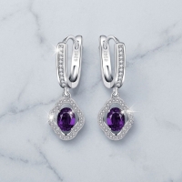 925 Zilveren Bloem Oorringen 10mm - Elegante Hoepels met Bloem Bedel - Paars -
