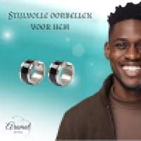 Oorringen &acirc;&euro;&ldquo; Bicolor RVS Glans Zwart/Zilver (13x7mm) -