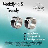 Oorringen &acirc;&euro;&ldquo; Bicolor RVS Glans Zwart/Zilver (13x7mm) -