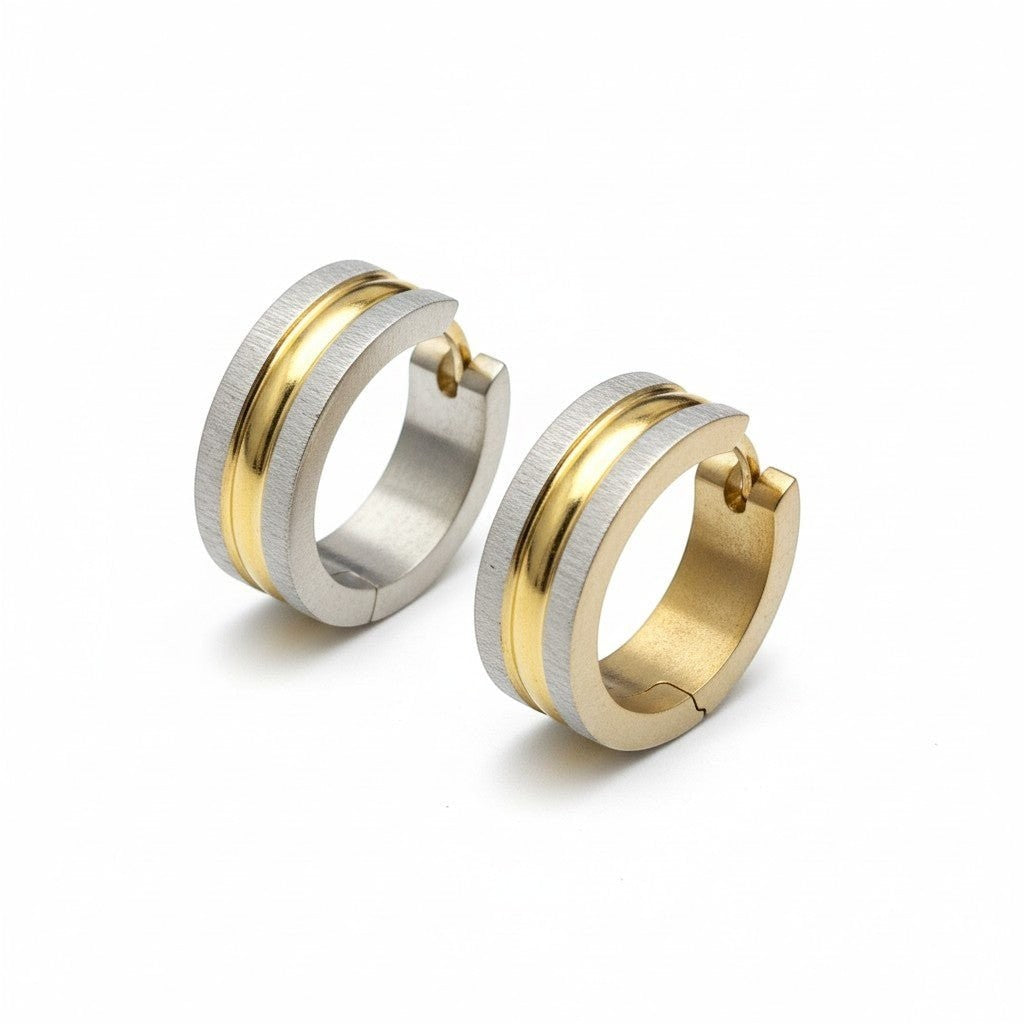 Oorringen &acirc;&euro;&ldquo; Mat Bicolor RVS Zilver/Goud (20x7mm) -