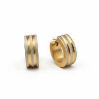 Oorringen &acirc;&euro;&ldquo; Mat Bicolor RVS Drie Strepen Zilver/Goud (13x4mm) -