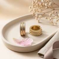 Oorringen &acirc;&euro;&ldquo; Mat Bicolor RVS Drie Strepen Zilver/Goud (13x4mm) -