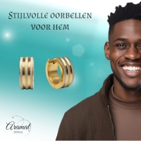 Oorringen &acirc;&euro;&ldquo; Mat Bicolor RVS Drie Strepen Zilver/Goud (13x4mm) -