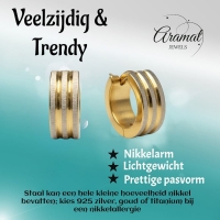 Oorringen &acirc;&euro;&ldquo; Mat Bicolor RVS Drie Strepen Zilver/Goud (13x4mm) -