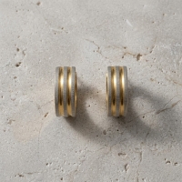 Oorringen &acirc;&euro;&ldquo; Mat Bicolor RVS Drie Strepen Zilver/Goud (13x4mm) -