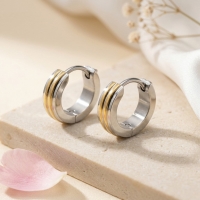 Oorringen &acirc;&euro;&ldquo; Smalle Bicolor RVS Zilver/Goud Streepjes (13x4mm) -