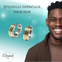 Oorringen &acirc;&euro;&ldquo; Smalle Bicolor RVS Zilver/Goud Streepjes (13x4mm) -