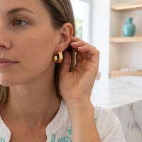 Trendy Goudkleurige Stalen hoepel Oorbellen -