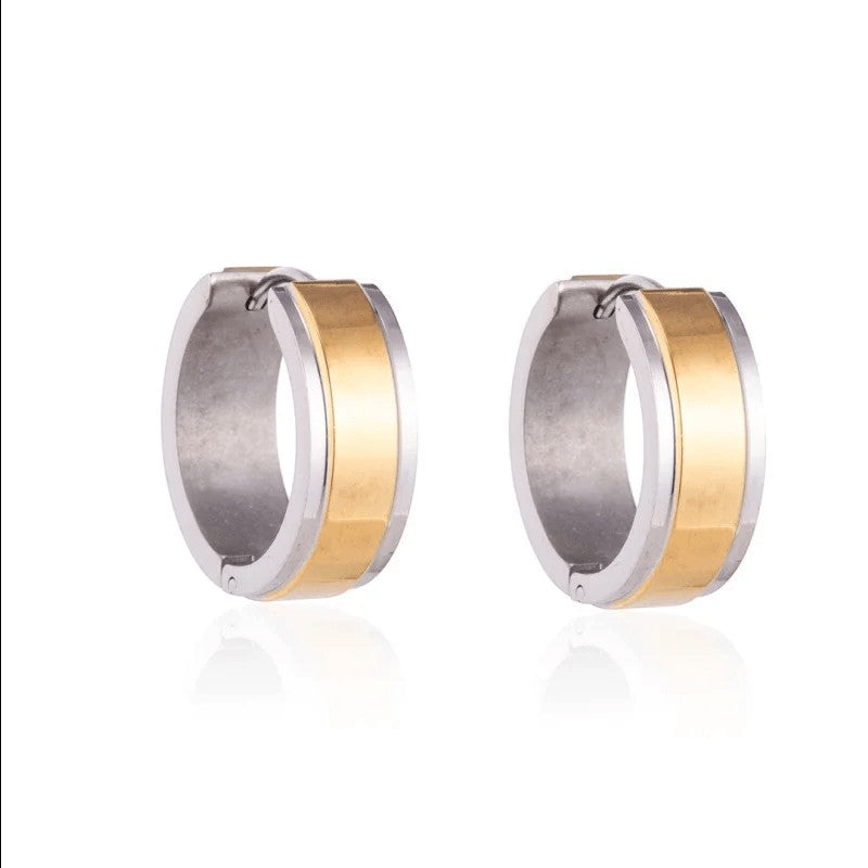 Bicolor RVS Oorringen met Goudkleurige Streep 13x7mm -
