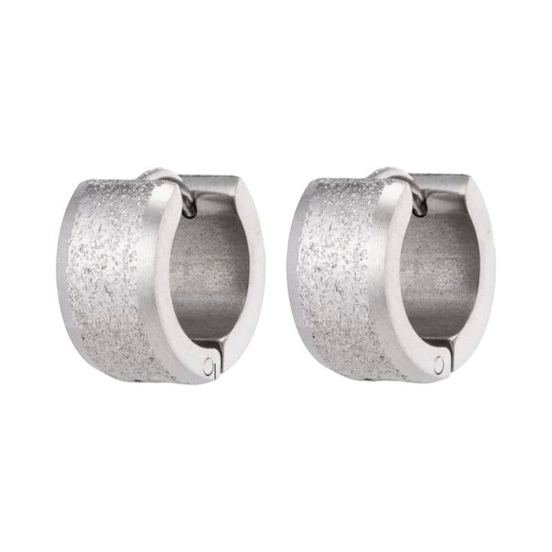 Mat Zilverkleurige RVS Oorringen met Sandblasted Streep -