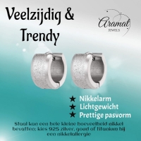 Mat Zilverkleurige RVS Oorringen met Sandblasted Streep -
