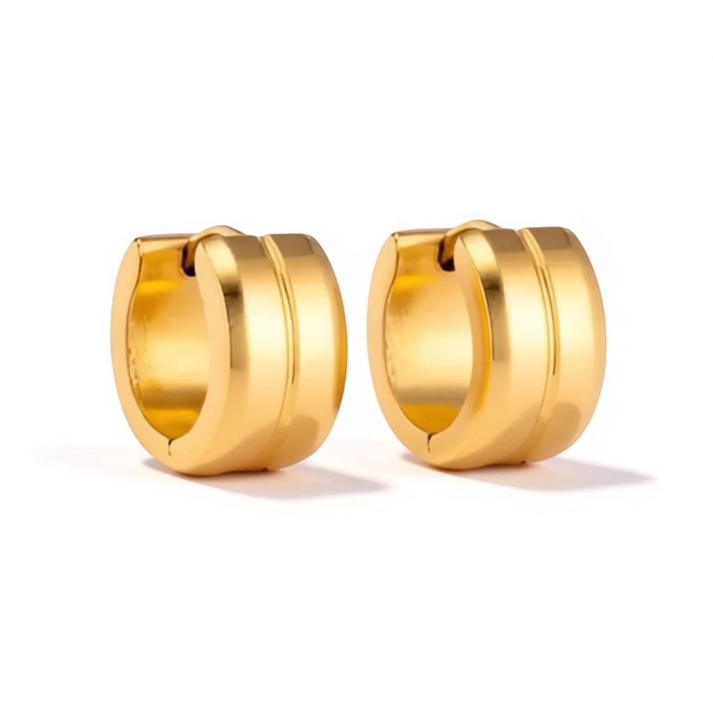 Oorringen &acirc;&euro;&ldquo; Staal Enkele Streep Goudkleurig (13mm) -