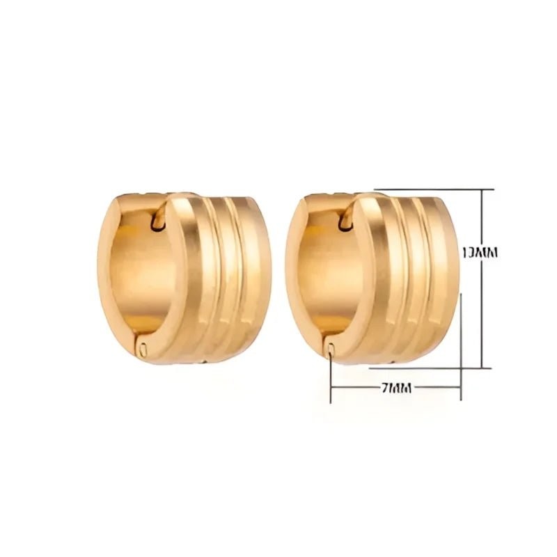 Rvs Oorringen met Dubbele Strepen goudkleur - 13mm -
