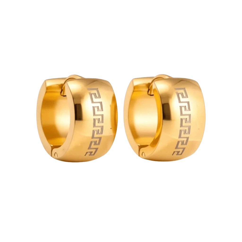 Oorringen &acirc;&euro;&ldquo; Staal Grieks Motief Goudkleurig (13mm) -