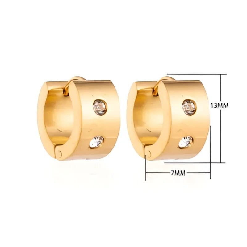 Creolen &acirc;&euro;&ldquo; RVS Goudkleur met Dubbele Zirkonia (13mm of 20mm) - 13mm -