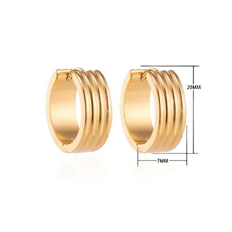 Oorringen &acirc;&euro;&ldquo; RVS Goudkleur met Drievoudige Strepen (13mm of 20mm) - 13mm -