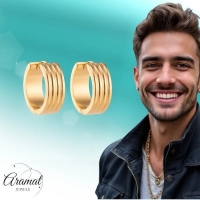 Oorringen &acirc;&euro;&ldquo; RVS Goudkleur met Drievoudige Strepen (13mm of 20mm) - 13mm -