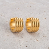 Oorringen &acirc;&euro;&ldquo; RVS Goudkleur met Drievoudige Strepen (13mm of 20mm) - 13mm -