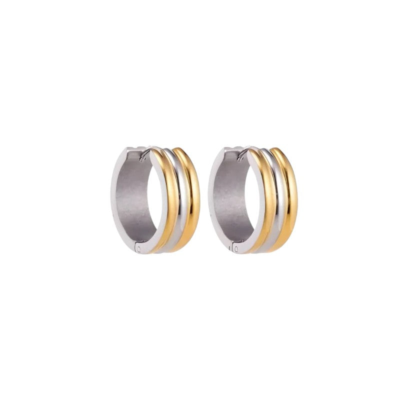 Klapcreolen &acirc;&euro;&ldquo; RVS Bicolor Goudkleur & Zilverkleur Strepen (13mm) - 13mm -