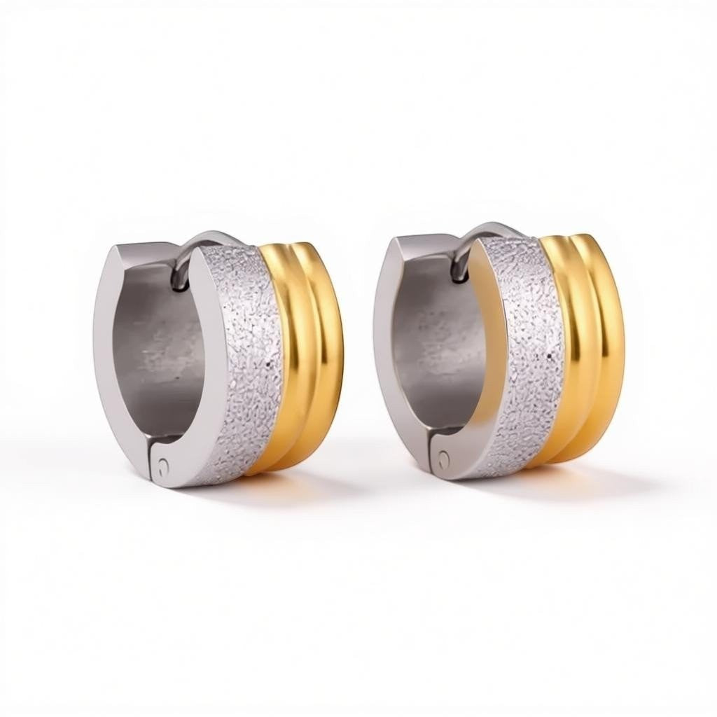Oorringen &acirc;&euro;&ldquo; Staal Huggies Bicolor Strepen (13mm) -