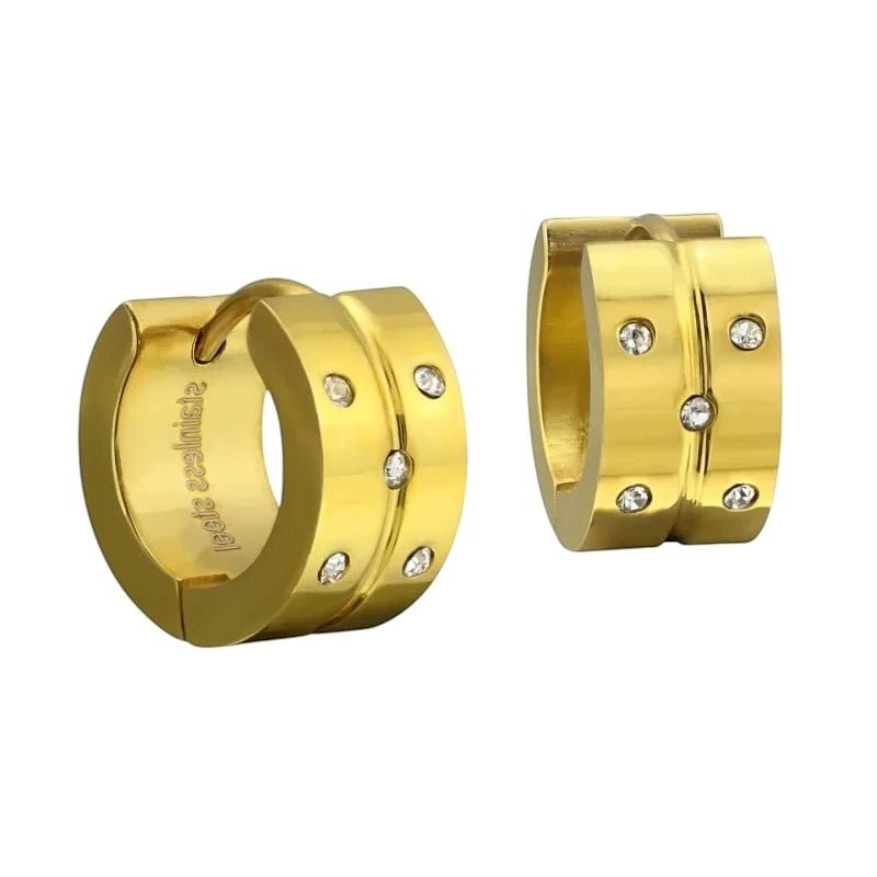 Goudkleurige RVS Oorringetjes - Met Zirkonia Steentjes - 13mm -
