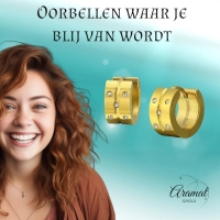 Goudkleurige RVS Oorringetjes - Met Zirkonia Steentjes - 13mm -