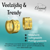 Goudkleurige RVS Oorringetjes - Met Zirkonia Steentjes - 13mm -