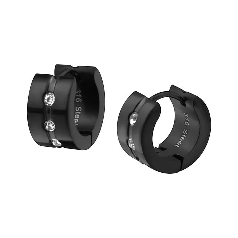 Oorringen &acirc;&euro;&ldquo; Staal Huggies Zirkonia Zwart (13mm) -