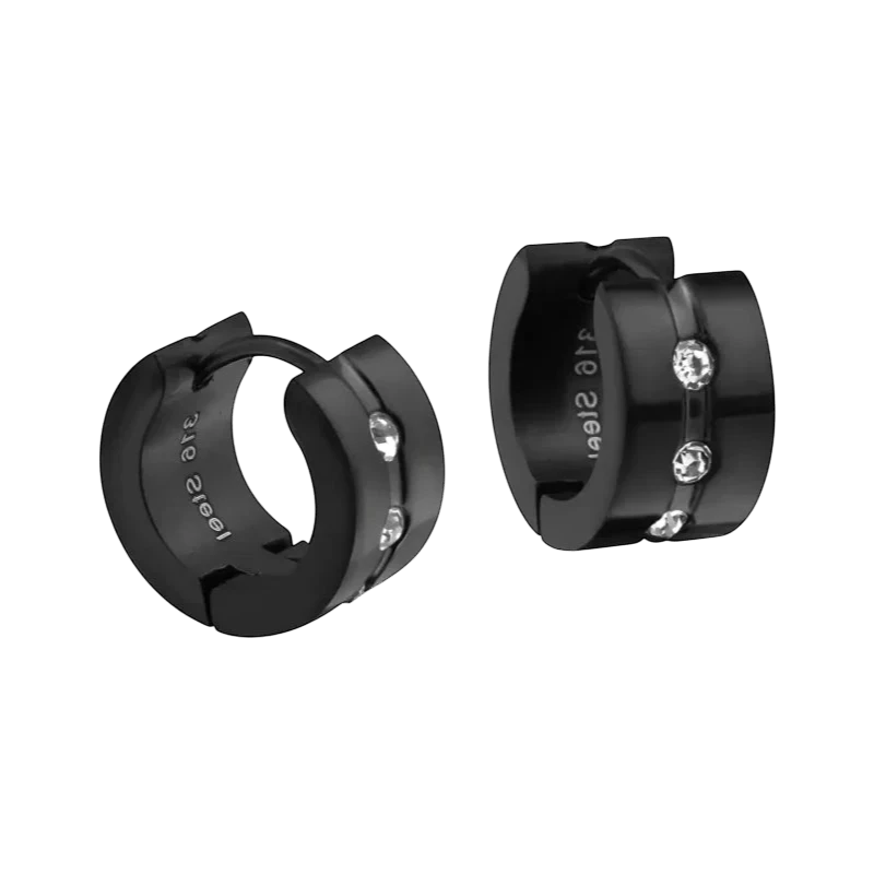Oorringen &acirc;&euro;&ldquo; Staal Huggies Zirkonia Zwart (13mm) -