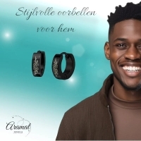 Tribal Huggies - Zwarte Oorringetjes van RVS - 14mm -