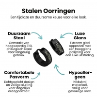 Tribal Huggies - Zwarte Oorringetjes van RVS - 14mm -