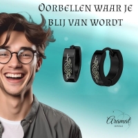 Tribal Huggies - Zwarte Oorringetjes van RVS - 14mm -