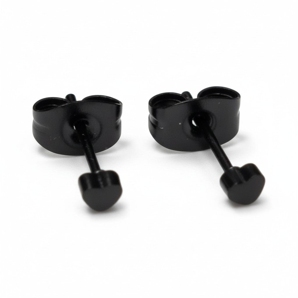 Stoere Zwarte Stalen Oorbellen hartje - 3mm -